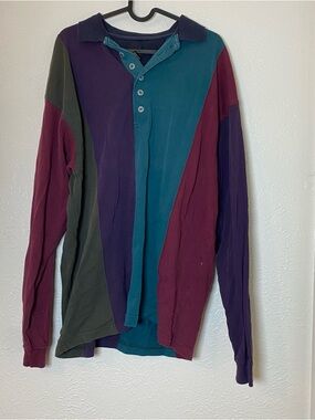 Structure Colorblock Long Sleeve Polo in Teal, Burgundy, Purple, Olive